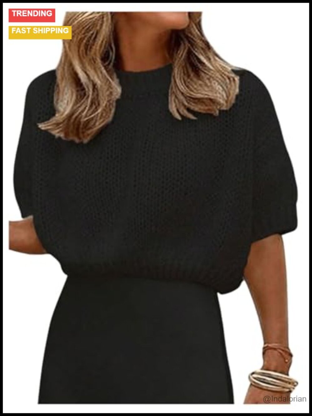 Puff Short Sleeve Crop Sweater Top Cute Knit Pullover
